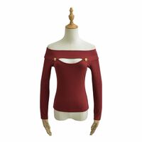 Sexy one-shoulder hollow air quality long-sleeved tight top T-shirt - Thumbnail 4