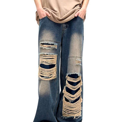 Stunning punk rock ripped oversize washed jeans streetwear rave unique for men women amazing