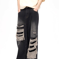 Stunning Punk Rock Ripped Oversize Washed Jeans Streetwear Rave Unique For Men Women Amazing - Thumbnail 8