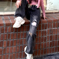 Stunning Punk Ripped Washed Jeans Pants Streetwear Rave Unique For Women Men Amazing - Thumbnail 5