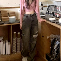 Stunning Punk Ripped Washed Jeans Pants Streetwear Rave Unique For Women Men Amazing - Thumbnail 7