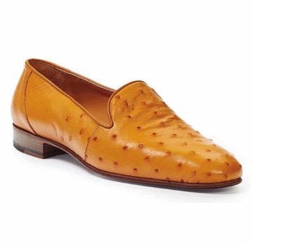 Handmade Men Tan Leather Loafer Shoes Ostrich Texture, Western Style Moccasin Shoes, Loafers