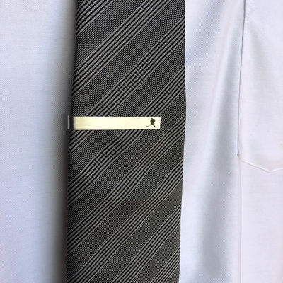 Ice hockey tie bar hockey player tie clip silver brush tone tie bar gift for the hockey fan