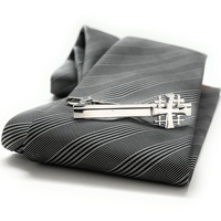 Jerusalem Cross Tie Bar Crusaders Shield Cut Out Design Silver Tone 3D Five-Fold Cross Tie Bar - Thumbnail 1