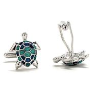 Sea Turtle Cufflinks Tropical Turtle 3D Ocean Silver - Thumbnail 3