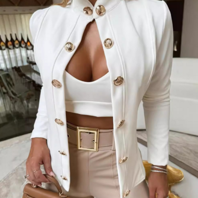 Temperament white long sleeved slim jacket
