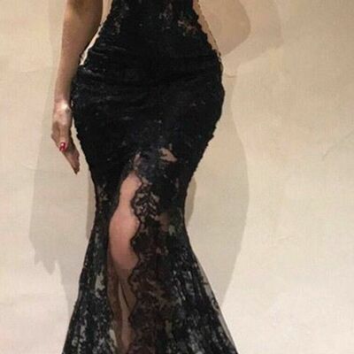 Simple sheath black lace wedding dress bridal gowns  - Thumbnail 1