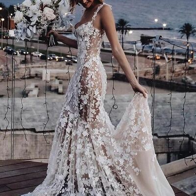 Elegant mermaid lace wedding dress bridal gowns  - Thumbnail 1