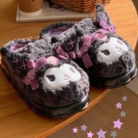 Fluffy Warm Kuromi Plush Slippers - Thumbnail 4