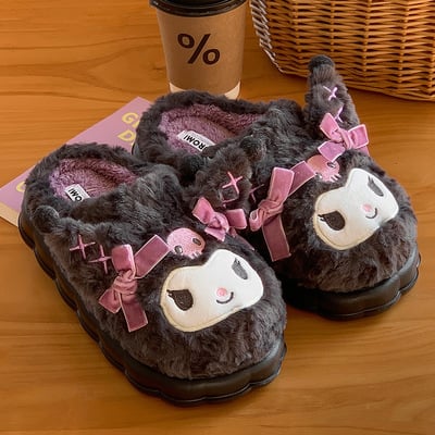 Fluffy warm kuromi plush slippers