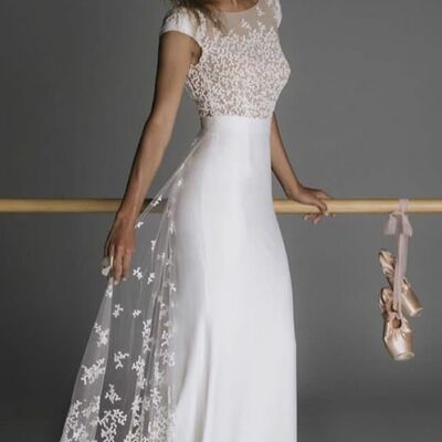 Elegant sheath lace simple wedding dress bridal gowns  - Thumbnail 1