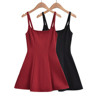 Square Neck Sling Dress Sexy High Waist A-Line Mini Skirt - Thumbnail 9