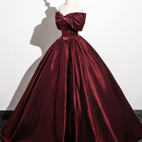 Burgundy Satin Long Prom Dress, Elegant A-Line Party Dress - Thumbnail 1
