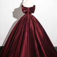 Burgundy Satin Long Prom Dress, Elegant A-Line Party Dress - Thumbnail 3