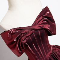 Burgundy Satin Long Prom Dress, Elegant A-Line Party Dress - Thumbnail 5