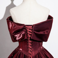 Burgundy Satin Long Prom Dress, Elegant A-Line Party Dress - Thumbnail 6