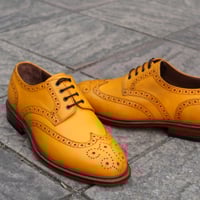 Crafted Leather Classic New Handmade Mens Full Brogue Yellow Leather Wing-tip Dress Shoes - Thumbnail 2