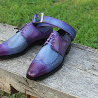  Crafted Leather Classic Handmade Mens Purple Patina Wingtip Dress Oxford Shoes with Matching Belt - Thumbnail 5
