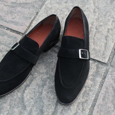  crafted leather classic black suede leather made to order monk strap shoes - Thumbnail 4