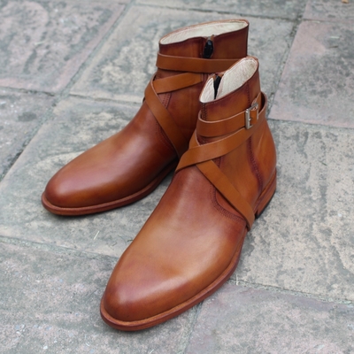 Crafted leather classic brown calf leather jodhpur strap boots
