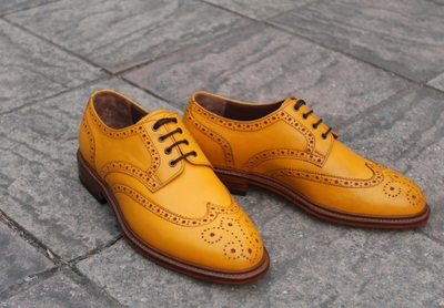 Crafted Leather Yellow Luxury Handmade Wingtip Oxford Dress Shoes For Mens