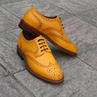 Crafted Leather Yellow Luxury Handmade Wingtip Oxford Dress Shoes For Mens - Thumbnail 1