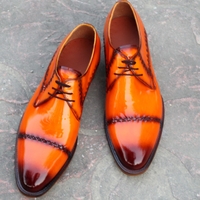  Crafted Leather Handmade Tan Black Leather Oxford Dress Shoes  - Thumbnail 1