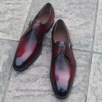 Crafted Leather Handmade Blakish Burgundy Leather Single Monk Stylish Men Shoes - Thumbnail 3