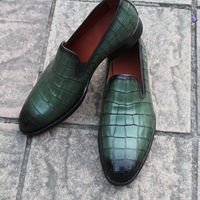  Crafted Leather Classic Handmade Men Green Crocodile/Alligator Loafers Dress Shoes - Thumbnail 3