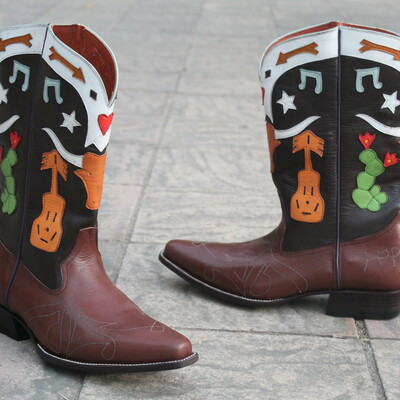 Crafted leather brown leather cowboy ankle high men fashion boot