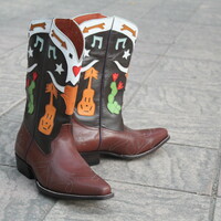 Crafted Leather Brown Leather Cowboy Ankle High Men Fashion Boot - Thumbnail 1