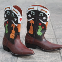 Crafted Leather Brown Leather Cowboy Ankle High Men Fashion Boot - Thumbnail 2