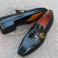 Crafted Leather Handmade Men's Classic Back Crocodile/Alligator Dress Shoes - Thumbnail 1