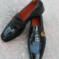 Crafted Leather Handmade Men's Classic Back Crocodile/Alligator Dress Shoes - Thumbnail 3