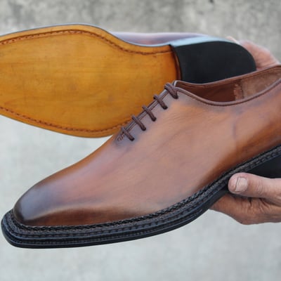  crafted leather handmade men brown patina leather norwegian welted oxford lace up dress shoes - Thumbnail 4