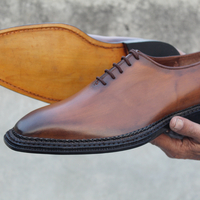  Crafted Leather Handmade Men Brown Patina Leather Norwegian Welted Oxford Lace up Dress Shoes - Thumbnail 1