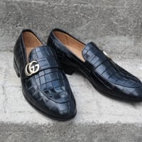 Crafted Leather Handcrafted Mens Black Crocodile Leather Alligator Dress Fashion Shoes - Thumbnail 1