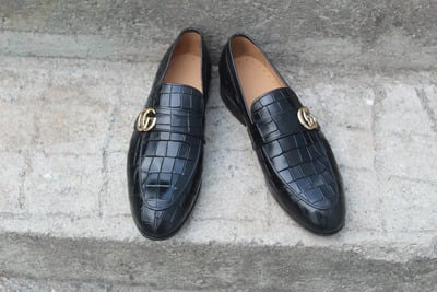 Crafted Leather Handcrafted Mens Black Crocodile Leather Alligator Dress Fashion Shoes