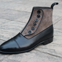 Crafted Leather Handmade Mens Black Calf Gray Suede Leather Ankle High Button Boot - Thumbnail 2