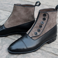 Crafted Leather Handmade Mens Black Calf Gray Suede Leather Ankle High Button Boot - Thumbnail 1