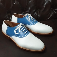 Crafted Leather Blue White Leather Handmade Mens Dress Shoes - Thumbnail 1