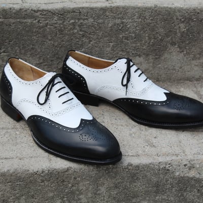  crafted leather handmade men black white calf leather dress wingtip lace up shoes 