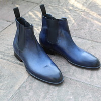 Crafted Leather New Mens Blue Patina Leather Chelsea Boot - Thumbnail 3