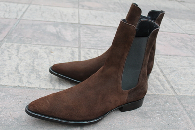 Crafted Leather Classic Brown Suede Leather Men Pointed Toe Chelsea Boot