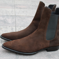 Crafted Leather Classic Brown Suede Leather Men Pointed Toe Chelsea Boot - Thumbnail 1