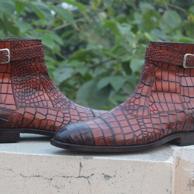 Crafted leather classic brown crocodile/alligator strap jodhpur boot