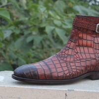 Crafted Leather Classic Brown Crocodile/Alligator Strap Jodhpur Boot - Thumbnail 1