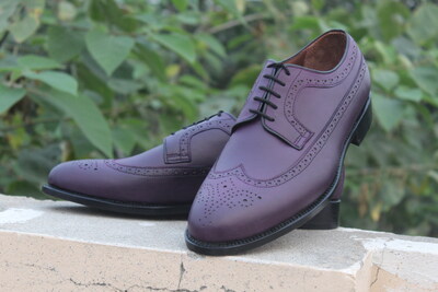 Crafted Leather Classic Purple Leather Wingtip Oxford Dress Shoes