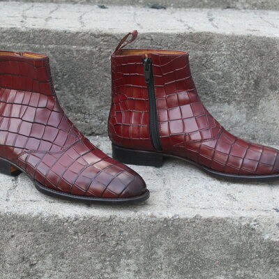 Crafted leather classic dress shoes brown crocodile alligator leather ankle high jodhpur boot