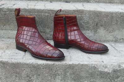 Crafted Leather Classic Dress Shoes Brown Crocodile Alligator Leather Ankle High Jodhpur Boot